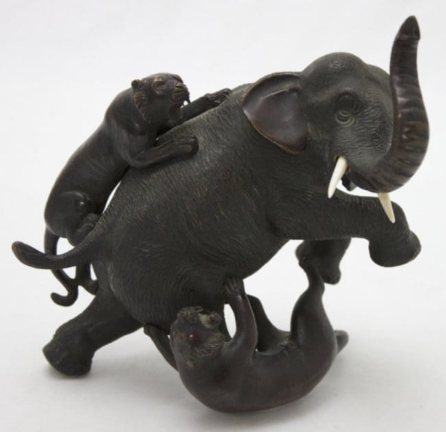 Meiji-Bronze-Sculpture-Elephant-Tigers