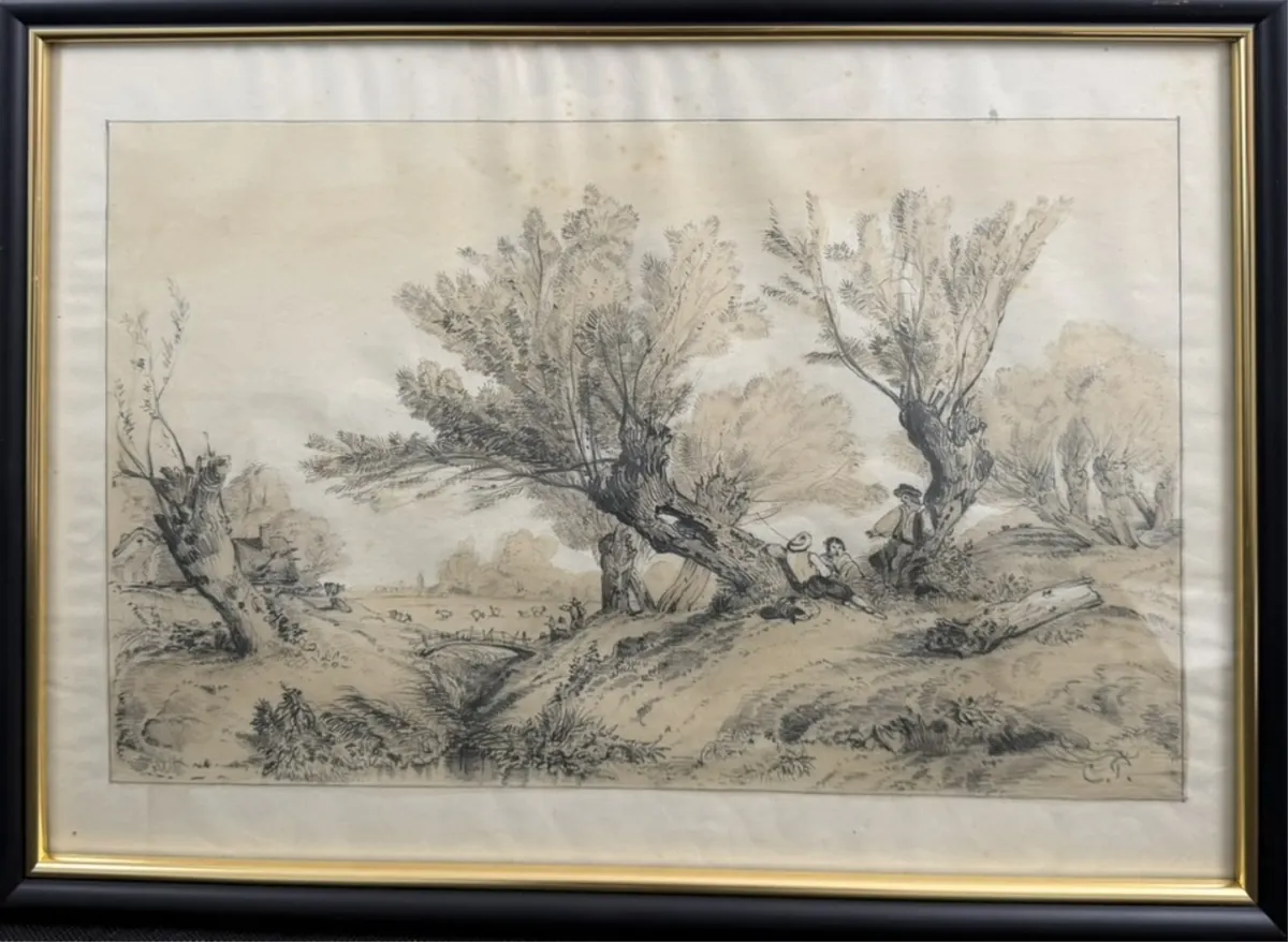 Framed landscape drawing available in the estate auction